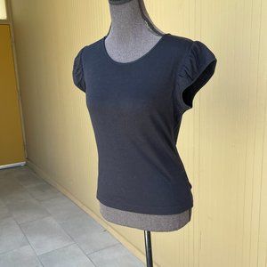 Morgane Le Fay Black Cap Flutter Sleeve Shirt Size Medium